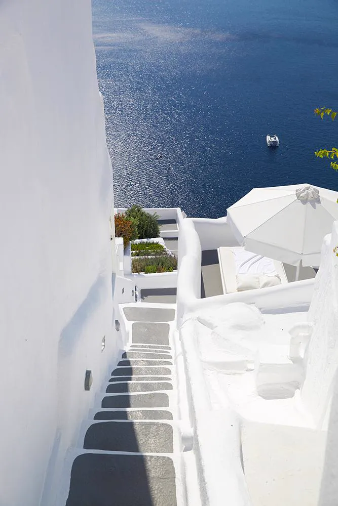 Whitewashed steps down to the sea