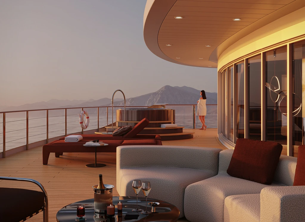 A Corinthian suite terrace at sunset