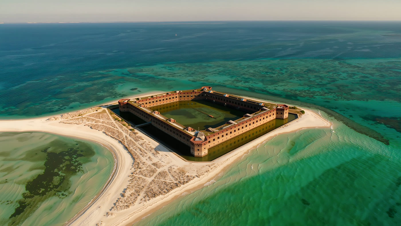 Fort Jefferson and the turquoise shallows of Dry Tortugas National Park
